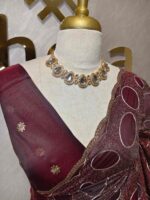 Organza with bold oval motifs and intricate gold overall embroidery - Image 9