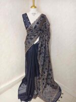 Organza with bold oval motifs and intricate gold overall embroidery - Image 13