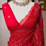 Organza with golden zari big leaf pattern