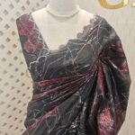 Organza with double colour turkish work and scallop border