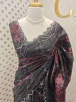 Organza with double colour turkish work and scallop border