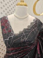 Organza with double colour turkish work and scallop border - Image 2