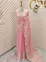Organza with garden like and birds thread work on border - Image 3