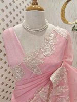 Organza with garden like and birds thread work on border - Image 2