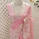 Organza with garden like and birds thread work on border
