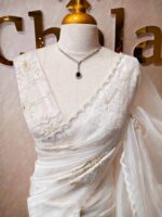 organza with turkish big flowers on pallu like aslant and heavy work on body - Image 4