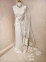 organza with turkish big flowers on pallu like aslant and heavy work on body - Image 3