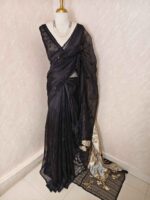 Organza with turkish large flower on pallu potion and hilighted on sequence work - Image 6