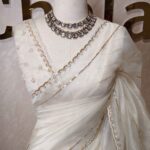 Organza with turkish large flower on pallu potion and hilighted on sequence work