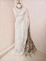 Organza with turkish large flower on pallu potion and hilighted on sequence work - Image 3