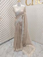 Organsa with digital printed body and floral lace border - Image 7