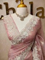 Organsa with digital printed body and floral lace border - Image 14
