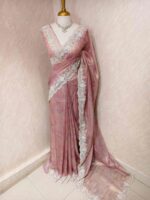 Organsa with digital printed body and floral lace border - Image 16