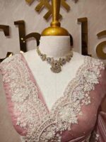 Organsa with digital printed body and floral lace border - Image 15