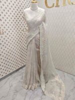 Organsa with digital printed body and floral lace border - Image 10