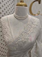 Organsa with digital printed body and floral lace border - Image 8