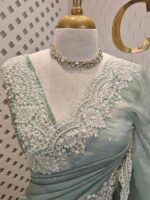 Organsa with digital printed body and floral lace border - Image 11