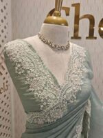Organsa with digital printed body and floral lace border - Image 12