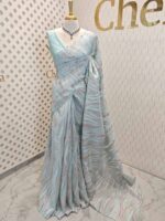 Organza with turkish flowing designs and sequence, beaded scallop border - Image 3