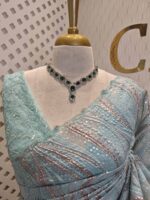 Organza with turkish flowing designs and sequence, beaded scallop border - Image 2