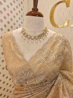 Organza with golden, silver metallic turkish like thread work and scallop borde - Image 5