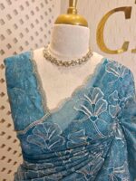 Organza with golden, silver metallic turkish like thread work and scallop borde - Image 14