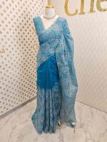 Organza with golden, silver metallic turkish like thread work and scallop borde - Image 16