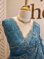 Organza with golden, silver metallic turkish like thread work and scallop borde - Image 15