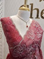 Organza with golden, silver metallic turkish like thread work and scallop borde - Image 18