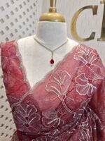 Organza with golden, silver metallic turkish like thread work and scallop borde - Image 17