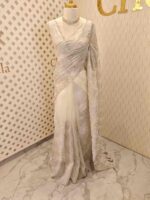 Organza with golden, silver metallic turkish like thread work and scallop borde - Image 22