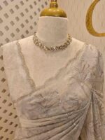Organza with golden, silver metallic turkish like thread work and scallop borde - Image 20