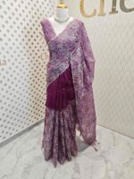 Organza with golden, silver metallic turkish like thread work and scallop borde - Image 4