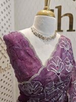 Organza with golden, silver metallic turkish like thread work and scallop borde - Image 3