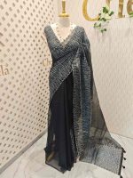 Organza with vertical metallic looking thread and decorative scallop boarder - Image 18
