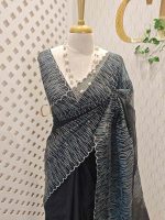 Organza with vertical metallic looking thread and decorative scallop boarder - Image 16