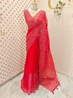 Organza with vertical metallic looking thread and decorative scallop boarder - Image 3