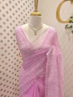 Organza with vertical metallic looking thread and decorative scallop boarder - Image 19