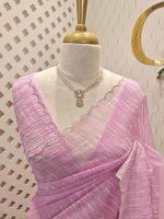 Organza with vertical metallic looking thread and decorative scallop boarder - Image 20