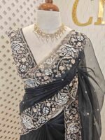 Organza with sequence,cut beads floral garden like design and scallop border - Image 7