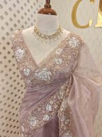 Organza with sequence,cut beads floral garden like design and scallop border - Image 4