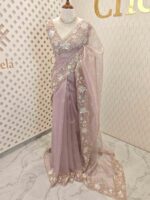 Organza with sequence,cut beads floral garden like design and scallop border - Image 6