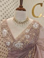 Organza with sequence,cut beads floral garden like design and scallop border - Image 5