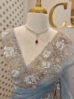 Organza with sequence,cut beads floral garden like design and scallop border - Image 2