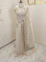 Organza with sequence,cut beads floral garden like design and scallop border - Image 12