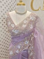 Organza with sequence,cut beads floral garden like design and scallop border - Image 13