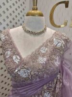 Organza with sequence,cut beads floral garden like design and scallop border - Image 14