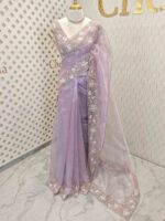 Organza with sequence,cut beads floral garden like design and scallop border - Image 15