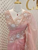 Organza with sequence,cut beads floral garden like design and scallop border - Image 16