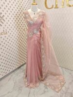 Organza with sequence,cut beads floral garden like design and scallop border - Image 18